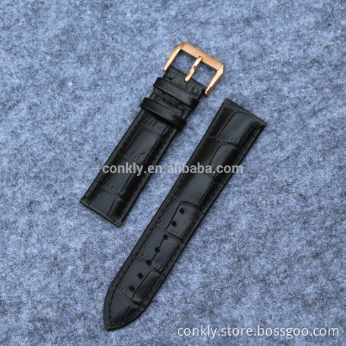 Black 2 piece of leather watch strap with rose gold buckle